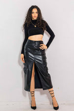 Vegan Leather Cargo Midi Skirt